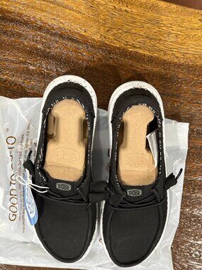 Hey Dude Wendy Stretch Canvas Black Odyssey Women's sz 6 NEW NIP Slip on Shoes